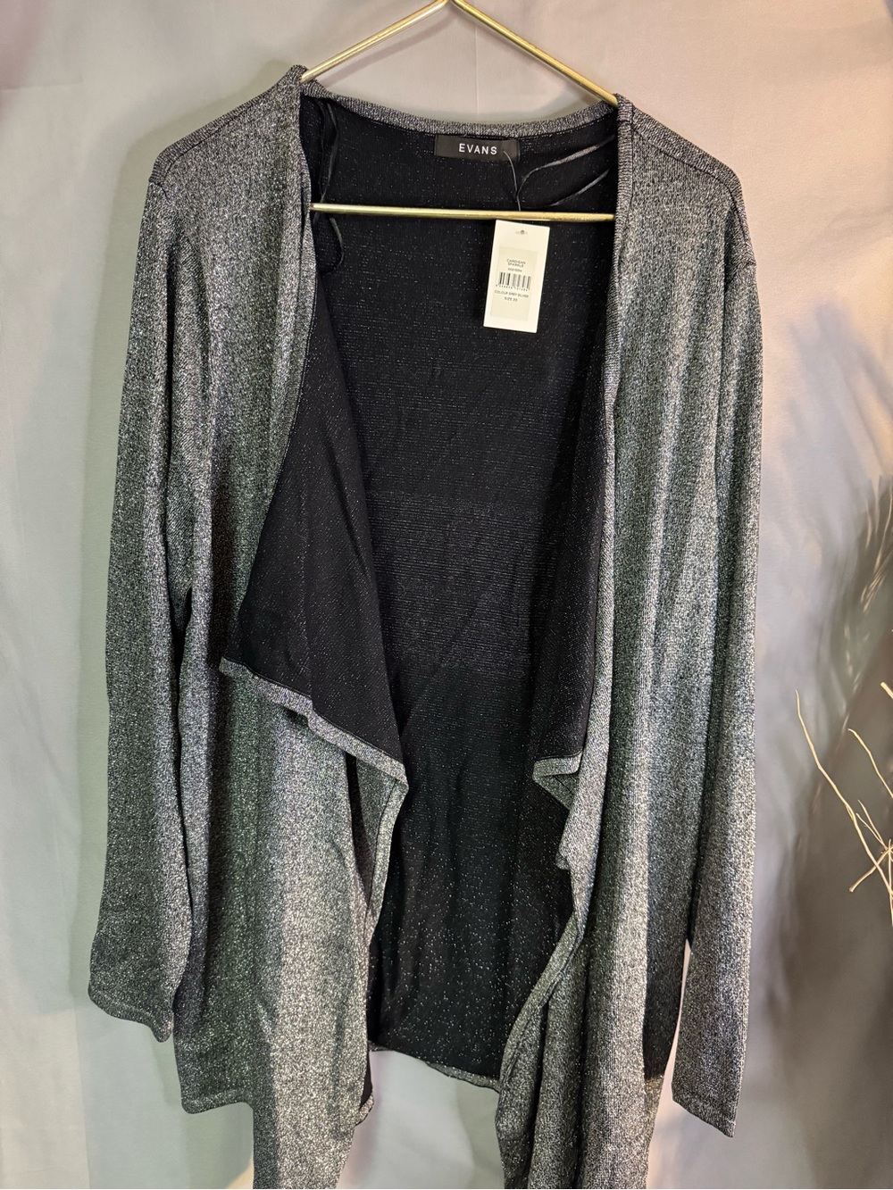 Evans Women's Metallic Open-Front Cardigan - Silver